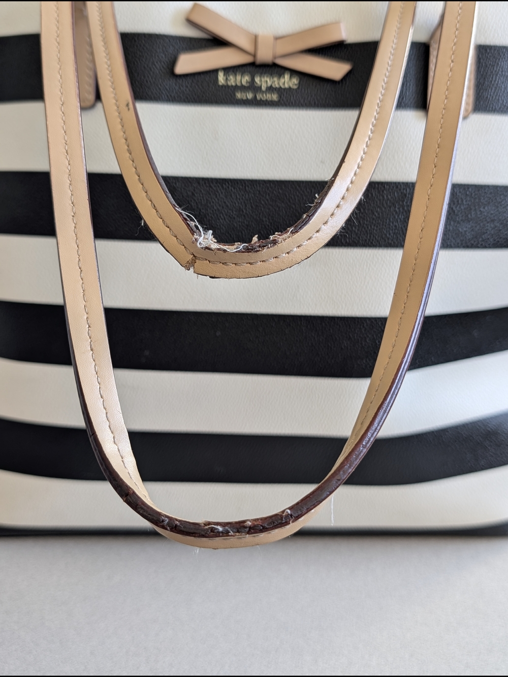 kate spade Black and White Striped Tote with Tan Trim - Picture 5 of 5